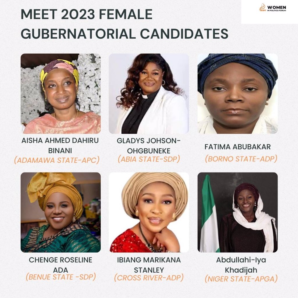 wipfng's tweet photo. Meet the Female Gubernatorial candidates running in the 2023 governorship election. 

We applaud these women for the courage and commitment they have shown in running for the political 
#9jawomen42023 #womeninpoliticsforum #NigeriaDecide2023 https://t.co/o70WDNLQsK