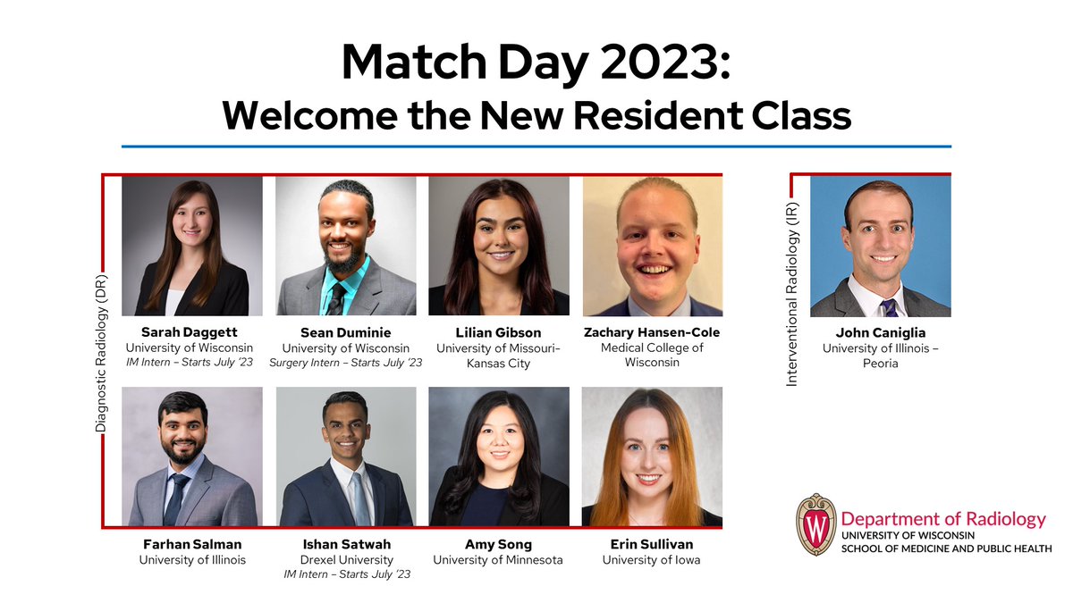 We are so excited to welcome the newest class of Diagnostic & Interventional Radiology residents to @UWiscRadiology! #OnWisconsin #Match2023 #futureradres