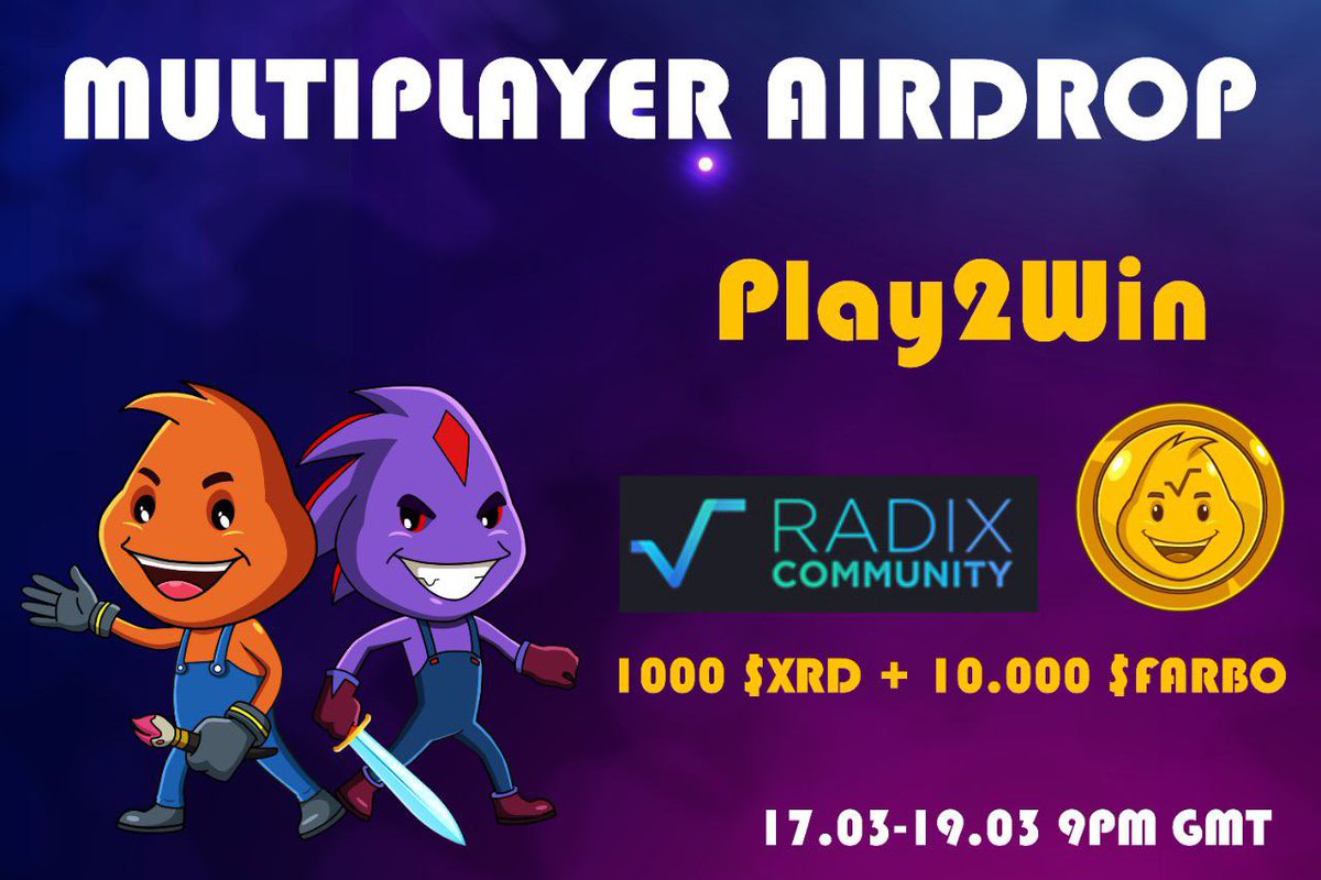 #Giveaway #Airdrop 
1000 $XRD +10.000 $FARBO will split be between 10 people!

🎮Play Farbo in multiplayer mode on android or desktop and SEND PROOF IN COMMENTS (links are in the comments)
✅Follow <a href="/Radix_ecosystem/">Radix Community Council</a> &amp; @farbo_official
✅Like&amp;RT 

👇🏼👇🏼