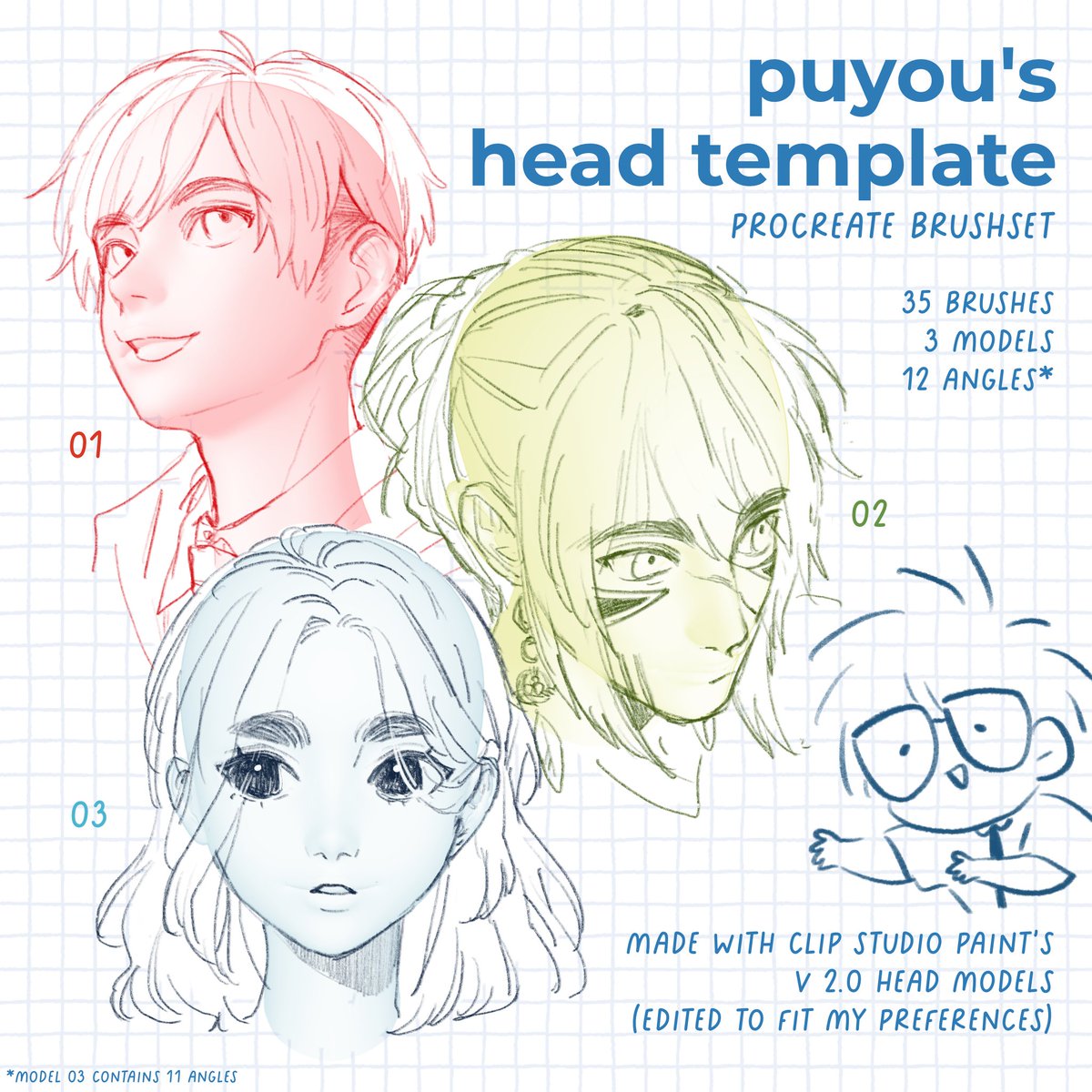 icyannyou's tweet photo. 🧑🏻 puyou's head template

บรัชหัวจำนวนมากจากโมเดลหัวในคลิปสตูเวอร์ชั่นใหม่ ทุกหัวผ่านการปรับมาให้เข้ากับจริตของนี่เอง 🥹 ฟรีเหมือนเดิม แต่ยินดีรับโดเนทฮะ--

วาร์ป https://t.co/Qjkl5NoH3O https://t.co/fnlG0Gb7PJ