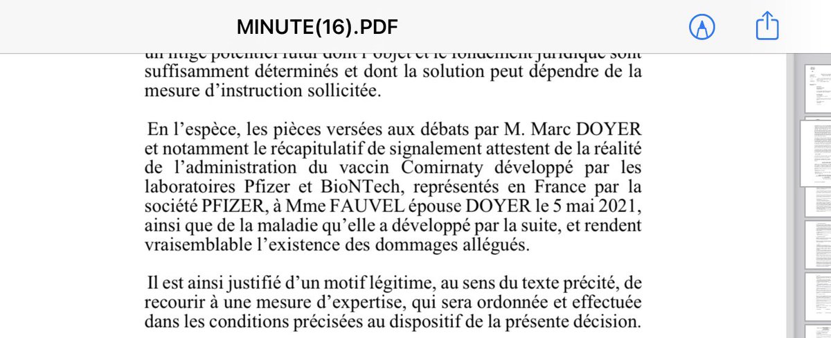 Boum!Le tribunal judiciaire de Paris ordonne une expertise médicale sur les causes du décès de #Mauricette 👉le tribunal a jugé que les  éléments du dossier justifiait cette expertise👉voir extrait ci dessous👉je tiens à disposition des médias l’ordonnance du tribunal #Mauricette