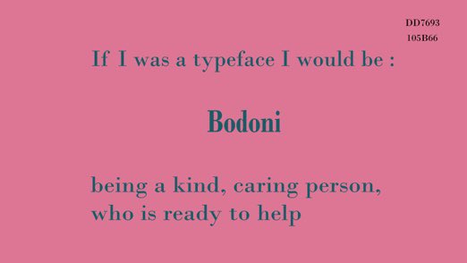 giannamlong's tweet photo. in #rsj108 with @alayna_wood92 i took a quiz to see what typeface i would get and got #bodoni, it told me i have common sense and was a #kind #caring person https://t.co/5VuNhlqURv