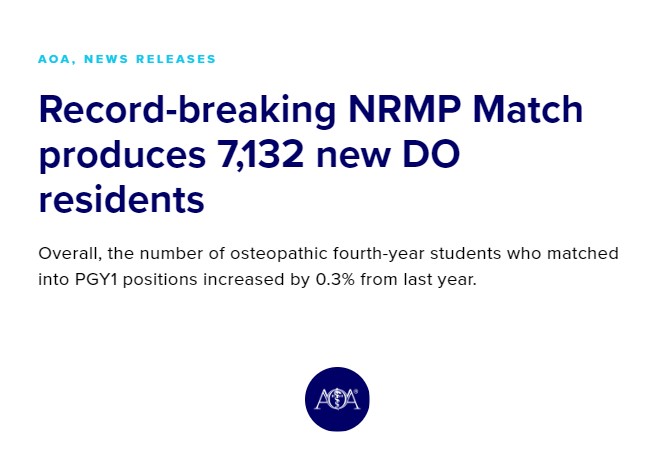 Record-breaking NRMP Match produces 7,132 new DO residents. AOA Press Release - bit.ly/3JmNC97 #match2023 #DOProud #osteopathicmedicine