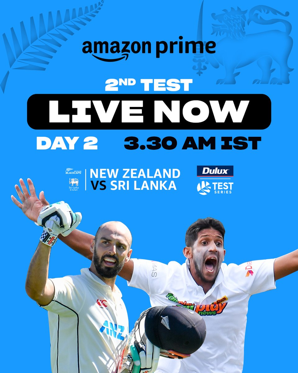 let’s get back on this thrilling pitch 🤩🏏 watch Day 2 of the 2nd #NZvSL Test LIVE, now only on Prime Video! #CricketOnPrime bit.ly/NZvSL2ndTest