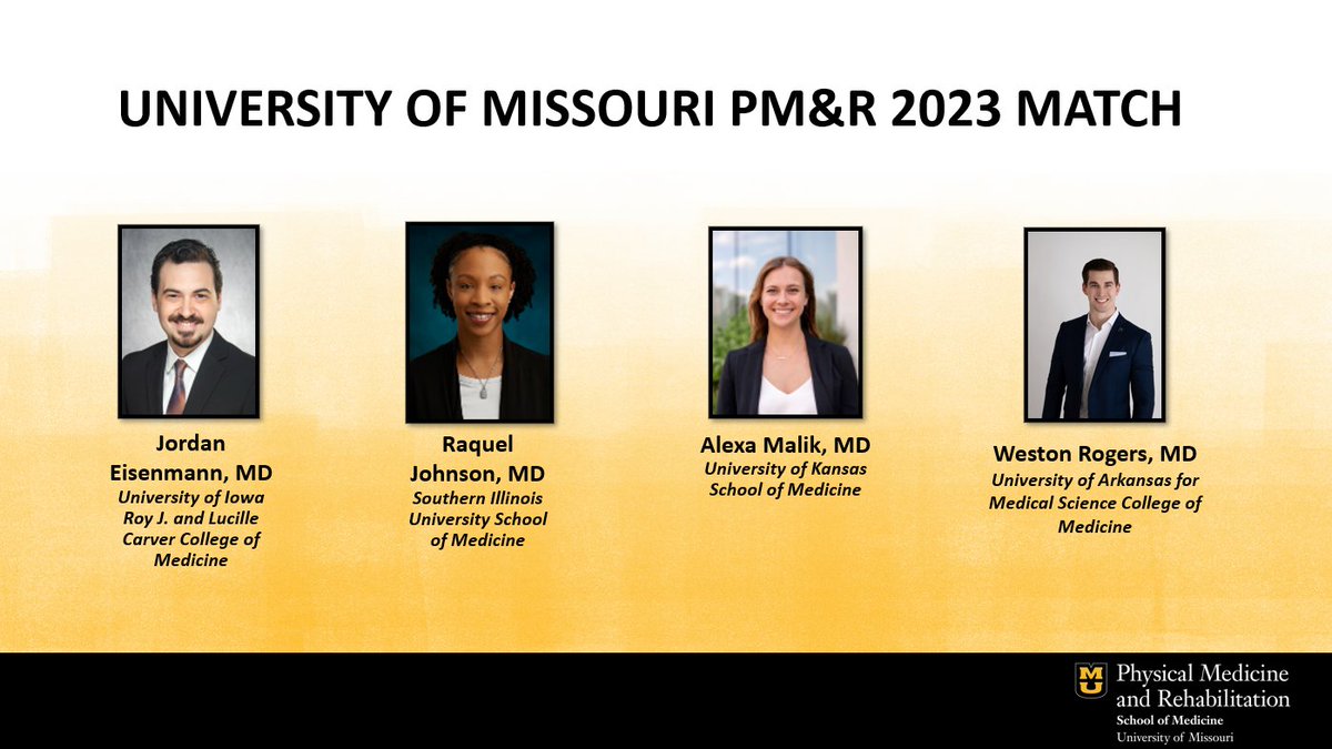 University of Missouri Department of PM&R (@mizzoupmr) on Twitter photo We are so excited to welcome the newest members to the #MizzouPMR family! #physiatry #Match2023 <a href="/AAPMR/">AAPM&R News</a> <a href="/AAPhysiatrists/">Assoc. of Academic Physiatrists (AAP)</a> We are so excited to welcome the newest members to the #MizzouPMR family! #physiatry #Match2023 <a href="/AAPMR/">AAPM&R News</a> <a href="/AAPhysiatrists/">Assoc. of Academic Physiatrists (AAP)</a>
