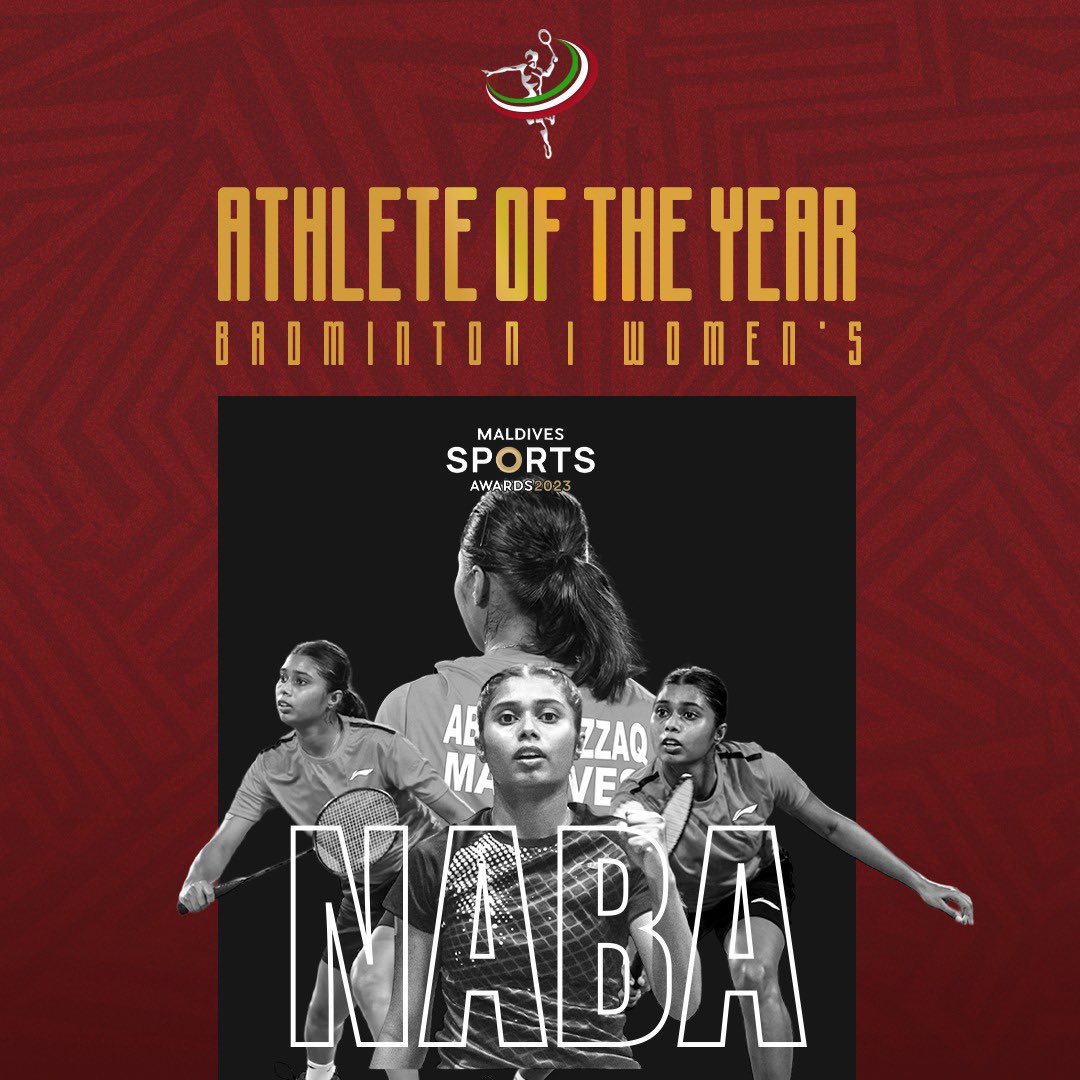 badmintonmv's tweet photo. Congratulations Nabaaha Abdul Razzaq for winning Women’s Badminton- Athlete of the Year 2023 Award ✨✨ https://t.co/KfeVD44S7j