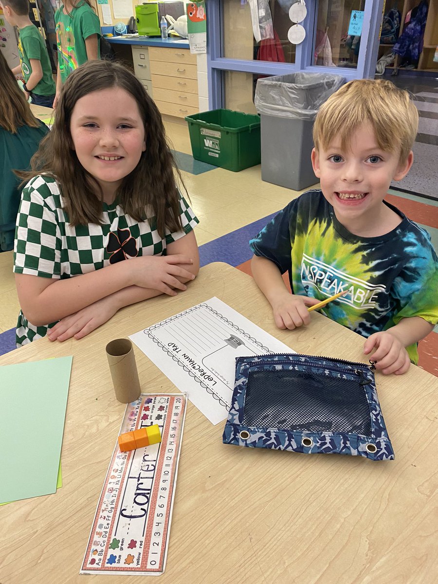 MrsBetken's tweet photo. Kindergarteners and 3rd graders working together to plan and build leprechaun traps! #teachmorris https://t.co/jb3kyRr5b3