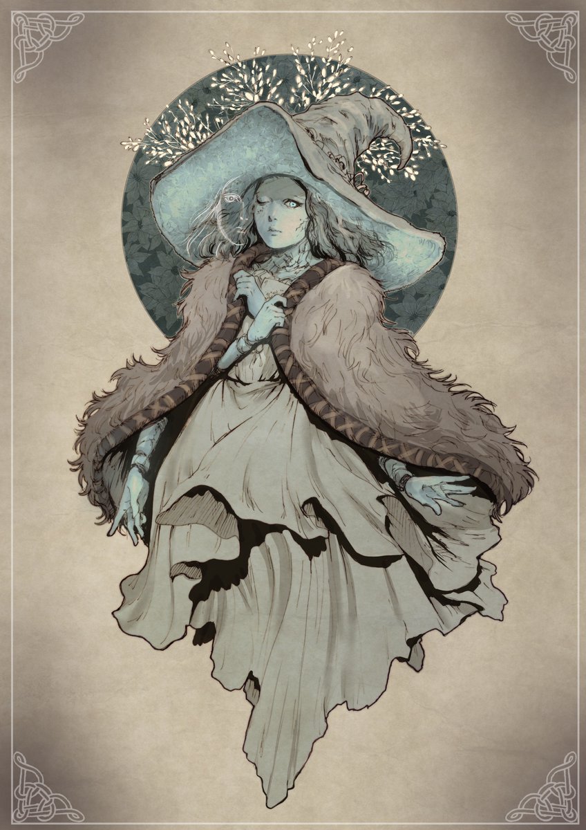 ranni the witch 1girl extra arms hat fur cloak solo cloak dress  illustration images