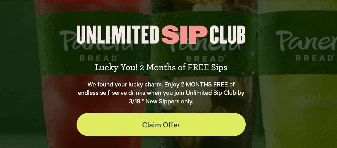FreebieeHunter's tweet photo. Get 2 free months of Panera's Unlimited Sip Club for St. Patrick's day! https://t.co/Gyu8YafIhH https://t.co/Wk6EvFFyFC