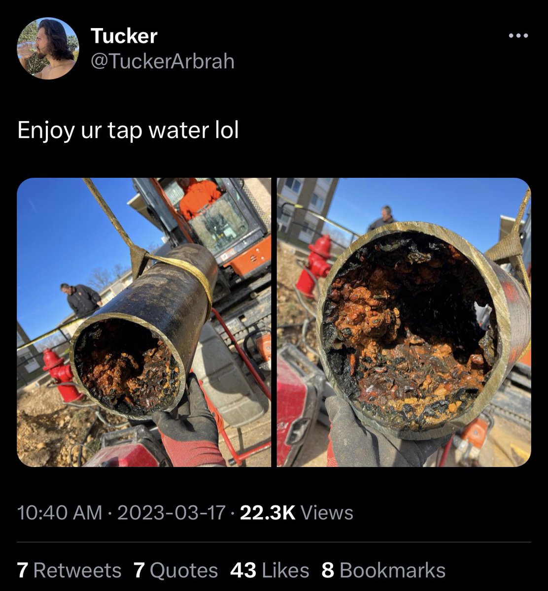 MasonVersluis's tweet photo. This is what could be in your tap water piping.

But is bottled water any better? https://t.co/iJyexA6BCg
