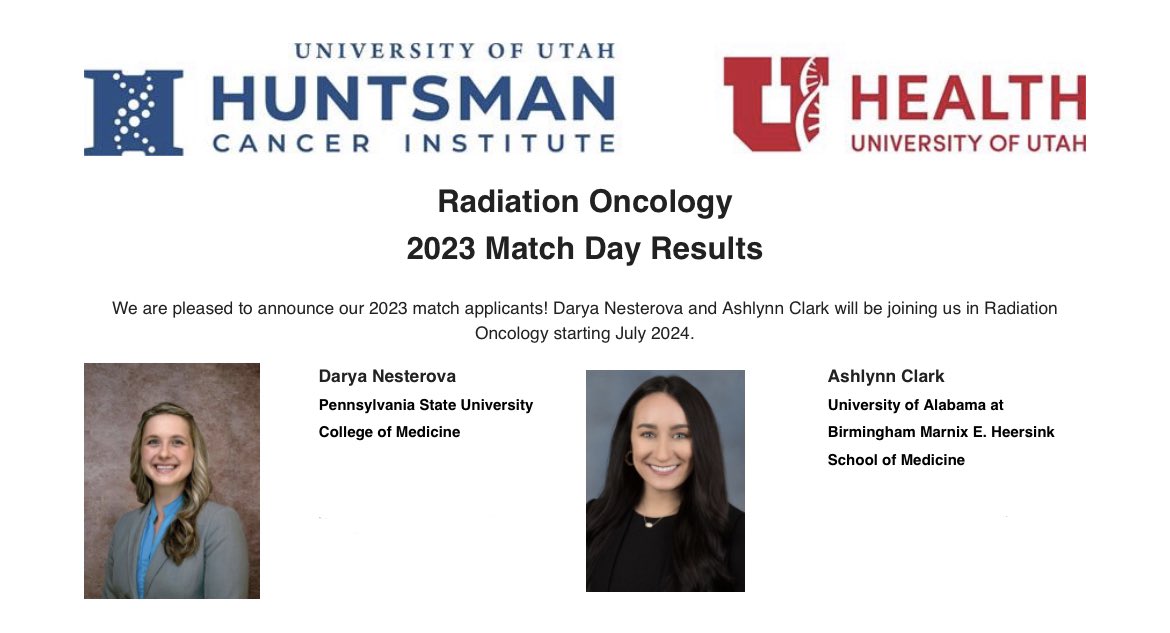 Thrilled to welcome @DashaN9613 and @AshlynnRClark to @huntsmancancer #radonc #Match2023