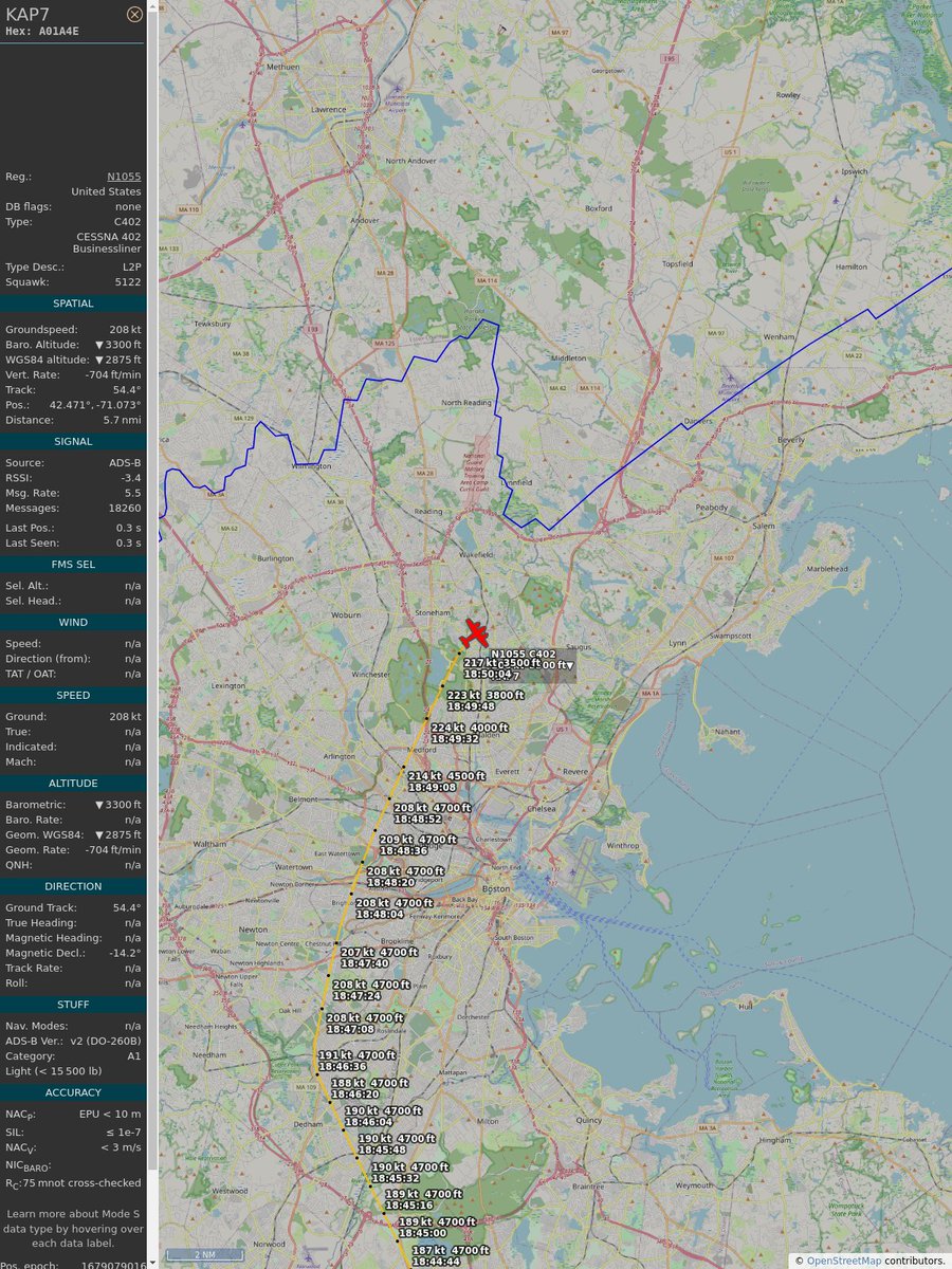 AboveMedford's tweet image. ICAO: #A01A4E
Flt: #KAP7 #CapeAir #BOS-#BHB
First seen: 2023/03/17 14:48:55
Min Alt: 4000 ft MSL
Min Dist: 0.78 mi

#planefence #adsb - planefence.com/medford
globe.adsbexchange.com/?icao=a01a4e