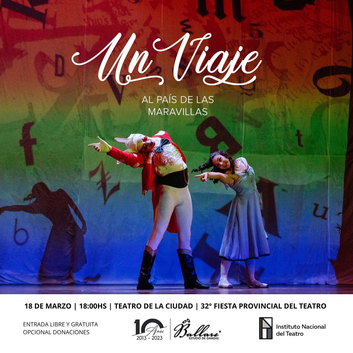 Un viaje al país de las maravillas 🦋

Sábado 18/03 18:00hs
Auditorio Teatro de la Ciudad 

🎟️ Entrada libre y gratuita
✨ Se reciben donaciones para el Hospital de la Madre y el Niño

Fiesta Provincial del Teatro <a href="/inteatro_ar/">Instituto Nacional del Teatro</a> 

#FormosaArgentina #ARTEesTRABAJO #DANZAesTRABAJO