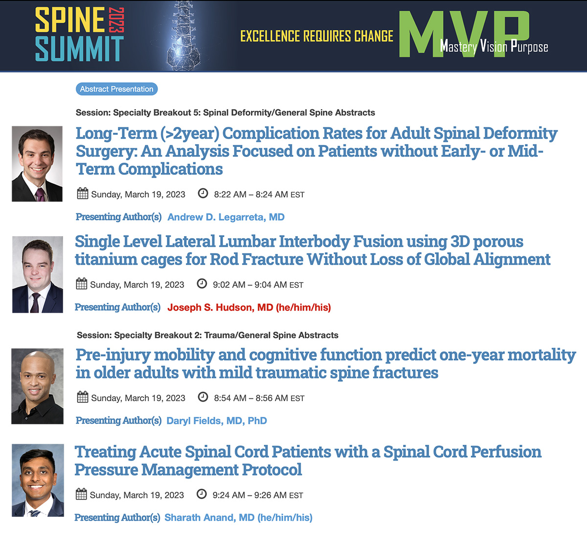 Looking forward to abstract presentations from Andrew Legarreta, Joseph Hudson, Daryl Fields and Sharath Anand at #spinesummit2023 this coming Sunday. <a href="/spinesection/">AANS/CNS Spine Section</a> <a href="/adlegarreta/">Andrew Legarreta</a> <a href="/js_hudson/">Joseph Hudson</a> <a href="/pittnsgy/">pitt nsgy residents & alumni club</a>