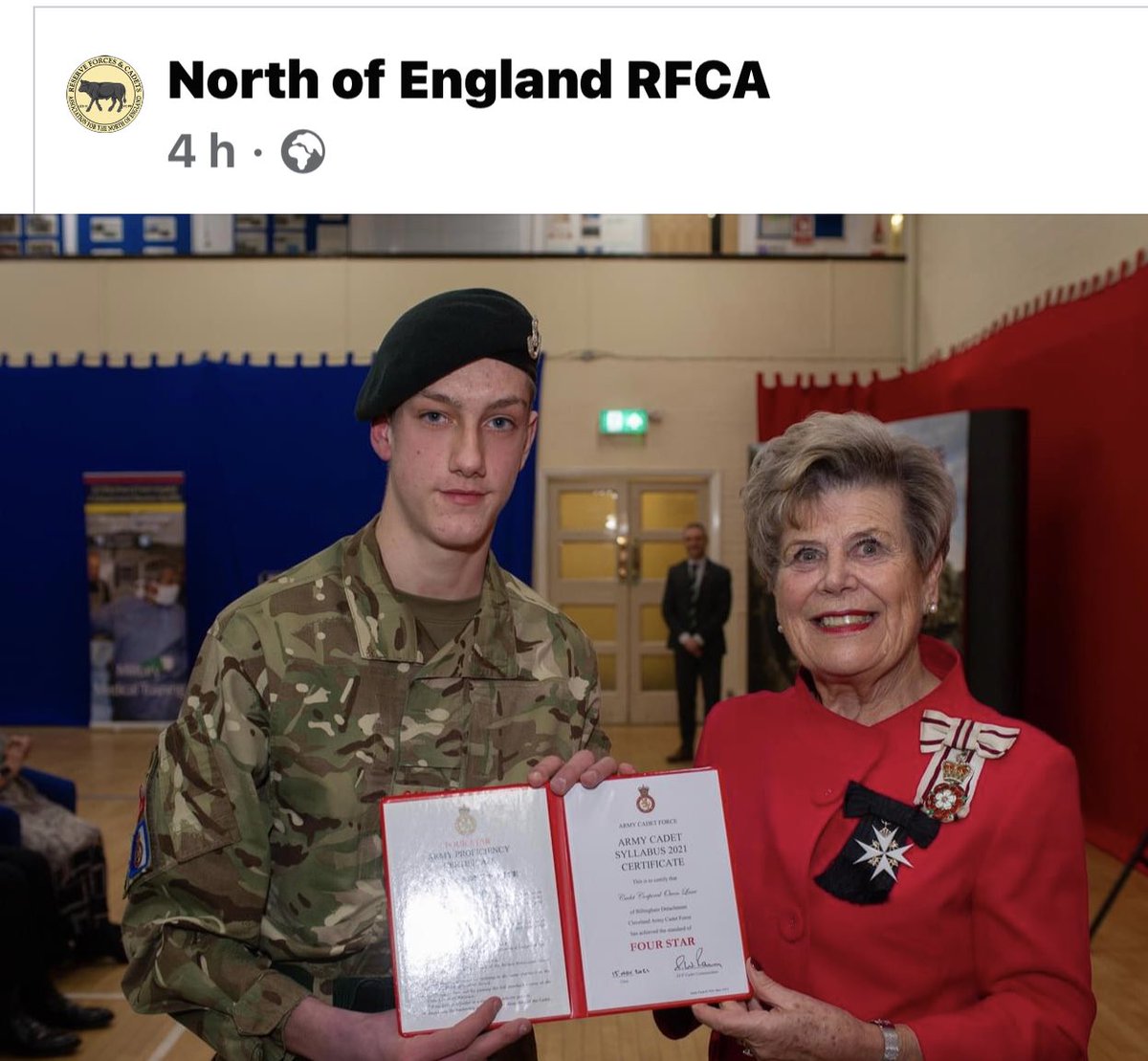 Proud of my son achieving his 4 star ACS certificate with Cleveland ACF and being presented it by Mrs Sue Snowdon, Lord Lieutenant for County Durham and Vice President NE RFCA.