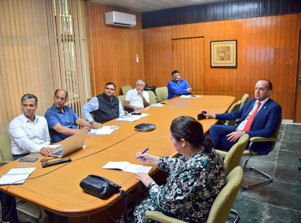 NDDB_Coop's tweet photo. On the sidelines of IDA-DIC 2023, @FIL_IDF President Mr @piercristiano &amp; DG Ms @EmondCa visited NDDB and met Chairman Shri @ShahMeenesh to deliberate on the I'ntl Symposium being planned to be held with @FAO on “Sustainable Livestock through One Health Concept” under @g20org https://t.co/7bt0PJGg15