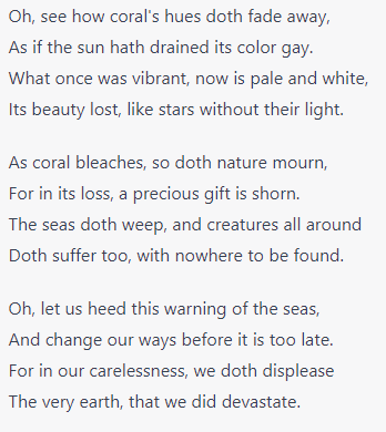 simondonner's tweet photo. I asked ChatGPT how Shakespeare would describe coral bleaching. https://t.co/gmI7dEGIgp