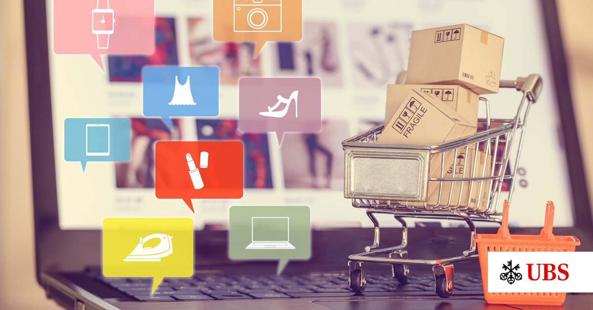UBS's tweet photo. A question worth $8.0 trillion: what percentage of US Retail sales will shift online? Leveraging global #UBSResearch and the #UBSEvidenceLab interactive eCommerce penetration model, we investigate which sectors will be the biggest contributors to the shift. 
#shareUBS