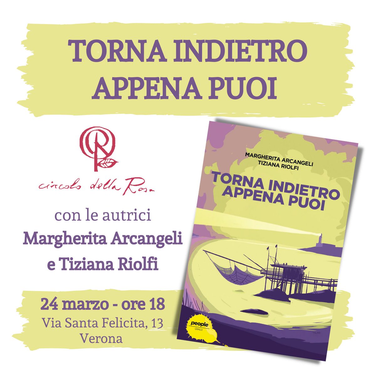 “Parleremo di questo romanzo con le Autrici per capirne la genesi e i meccanismi di scrittura, l’azzardo di uno scrivere non in solitudine, ma in un continuo confronto e tra due donne emotivamente e affettivamente legate.”
Tra una settimana!
​#TornaIndietroAppenaPuoi
<a href="/peoplepubit/">People</a>