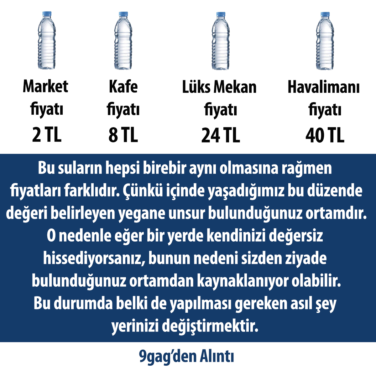 Kim olduğunuzdan ziyade nerede olduğunuzun “değer” belirlediği garip bir düzen bu. O nedenle bulunduğunuz yere dikkat edin. 

kaynak: 9gag