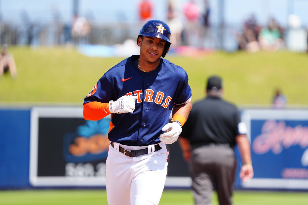 MLB's tweet photo. Two homers and a wink from Jeremy Peña. 😉 #SpringTraining https://t.co/i8aXXx3jFK