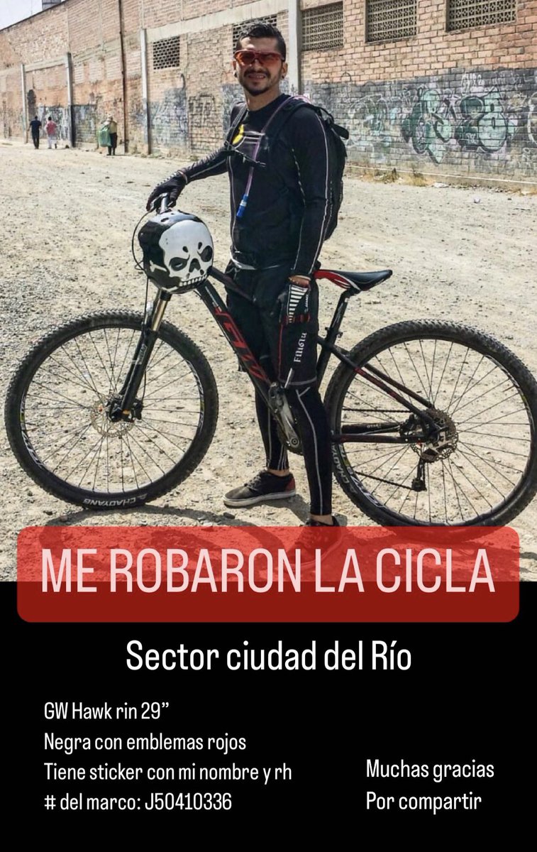 camilografico1's tweet photo. Gente de Medallo me robaron la cicla por el sector de ciudad del Río, si la ven o se las ofrecen me las cantan
GW Hawk rin 29” negra con rojo

Gracias people https://t.co/IDpieRDMAp
