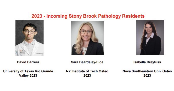 SBMPathology's tweet photo. We are so excited to introduce David, Sara, and Isabella, our incoming class of PGY-1 #pathology #residents 🤩 Welcome to the @StonyBrookMed family! We can’t wait to see you. Many congratulations 🎉
#PathMatch23 #WeMatched #DreamTeam https://t.co/roDKrdLLjs