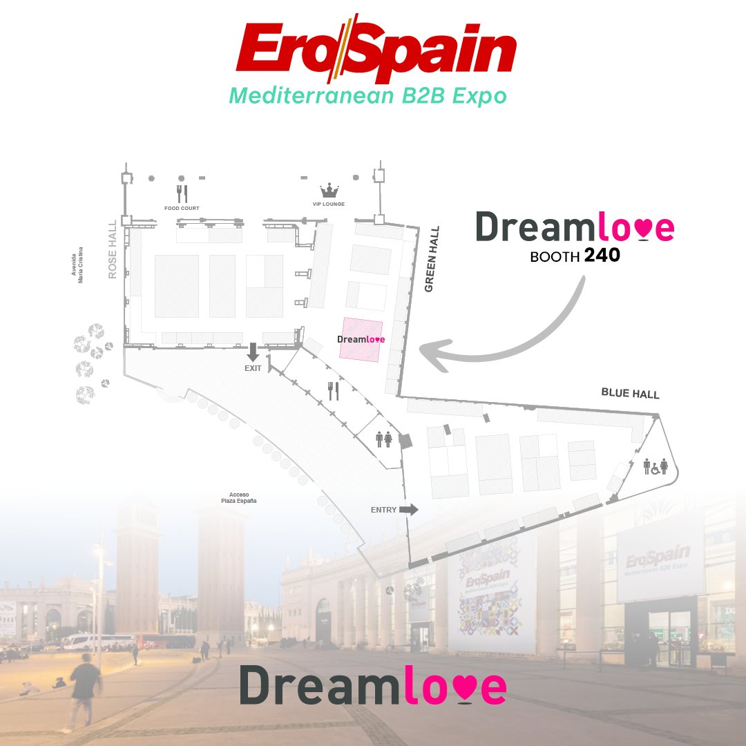 DreamloveInt's tweet photo. We will be at the EROSPAIN 2023 fair, enjoy news, discounts and much more at the first business fair of our sector in Spain. Visit our booth 240 and book a meeting by writing to sales1@dreamlove.es https://t.co/YQlZB3qwW6