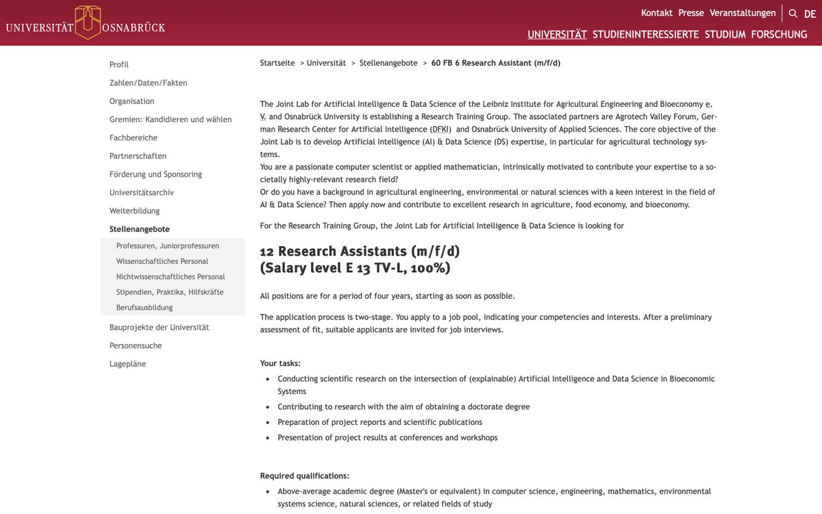 #LeibnizInstitute #ATB, Potsdam, in collaboration with the #UniversityofOsnabrück (Germany), offers 12 positions in the same field. Following are some details: