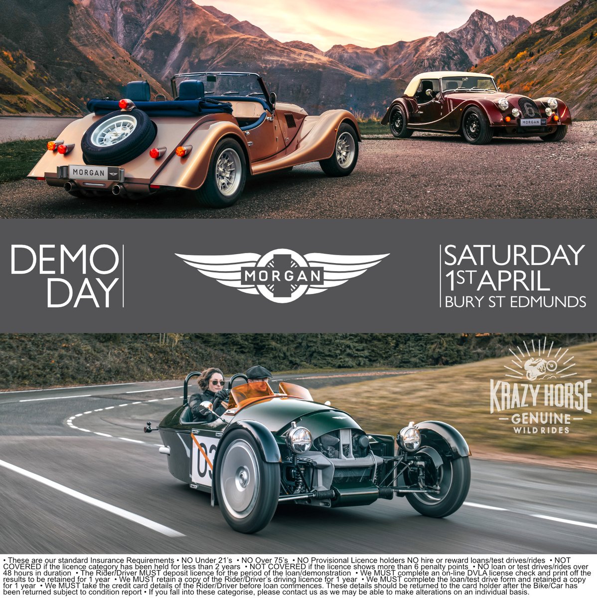 KrazyHorse5's tweet photo. Drive the Morgan Plus Line and Super 3! Our Morgan Demo day is here... https://t.co/IxolarFwDf
#morganmotorcompany #plusline #super3 #demoday #krazyhorse #burystedmunds https://t.co/j2flVgzFob