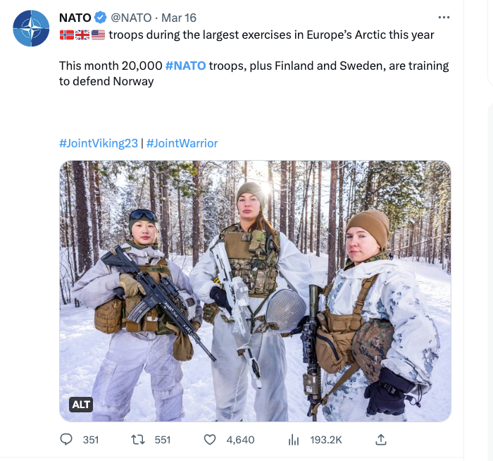 The subliminal here is "war is sexy". The reality is that all gender pronouns will be eligible for conscription in a world war. A great example of a double message.