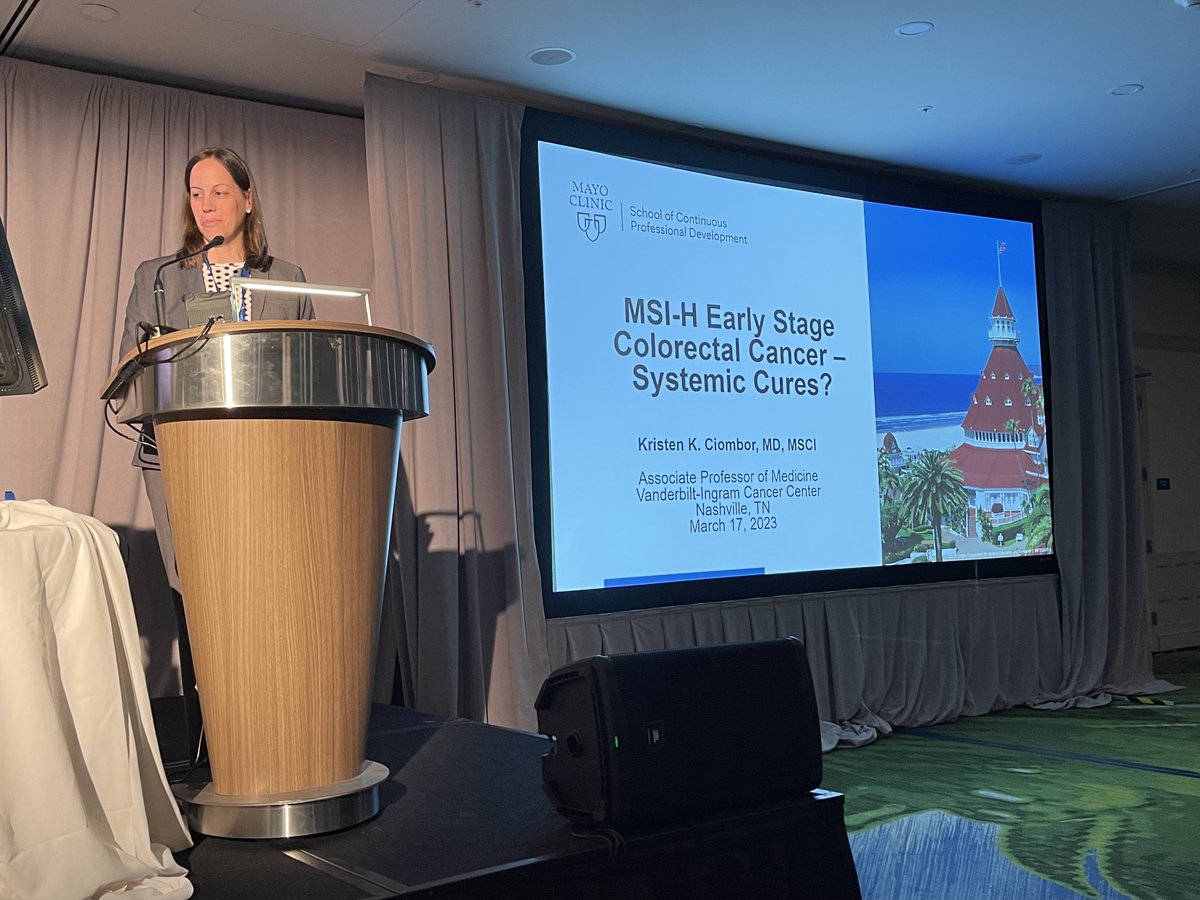 Tanios Bekaii-Saab, MD (@gicancerdoc) on Twitter photo The one and only <a href="/KristenCiombor/">Kristen Ciombor</a> from @VUMCHemOnc discussing emerging data challenging us re : systemic cures in MSI-H in #colorectalcancer - almost there but more research needed — future looks bright The one and only <a href="/KristenCiombor/">Kristen Ciombor</a> from @VUMCHemOnc discussing emerging data challenging us re : systemic cures in MSI-H in #colorectalcancer - almost there but more research needed — future looks bright