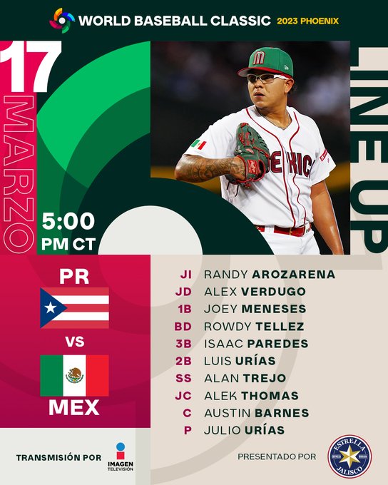 México venció 54 a Puerto Rico y clasificó a las ‘semis’ del Clásico Mundial de Béisbol