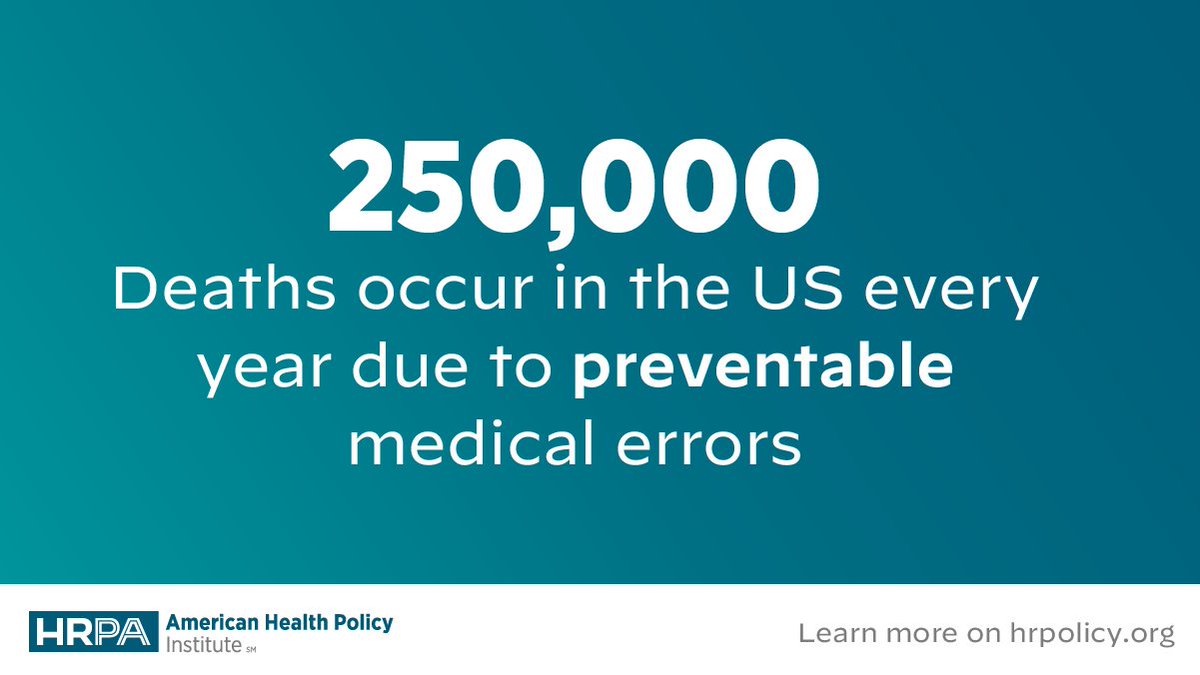 AmericanHPI's tweet photo. 250,000 deaths occur in the US every year due to preventable medical errors. However, there is no federal agency dedicated to identifying and preventing harm in healthcare. 
 
#PatientSafetyAwarenessWeek 
 
1/5 https://t.co/oL7t9ZrZEn