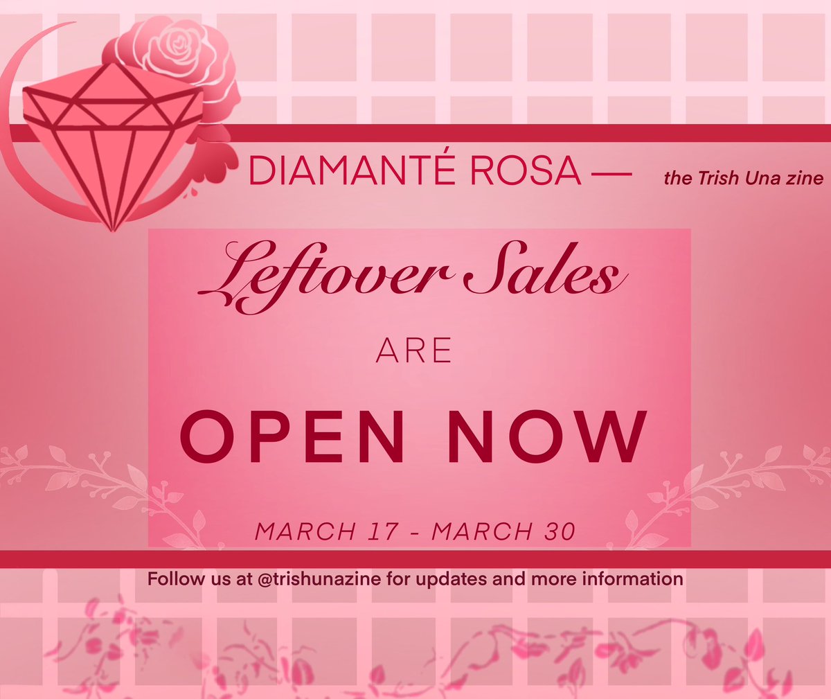 🌹LEFTOVER SALES OPENING NOW🌹🎉 from MARCH 17 - 30

This will be the zine’s FINAL sale ever! Our shop is selling all of our products à la carte, so you can mix and match and create unique bundles of your own! 

🛒: trishzine.bigcartel.com

Continue for more info🧵🪡 

#JJBA