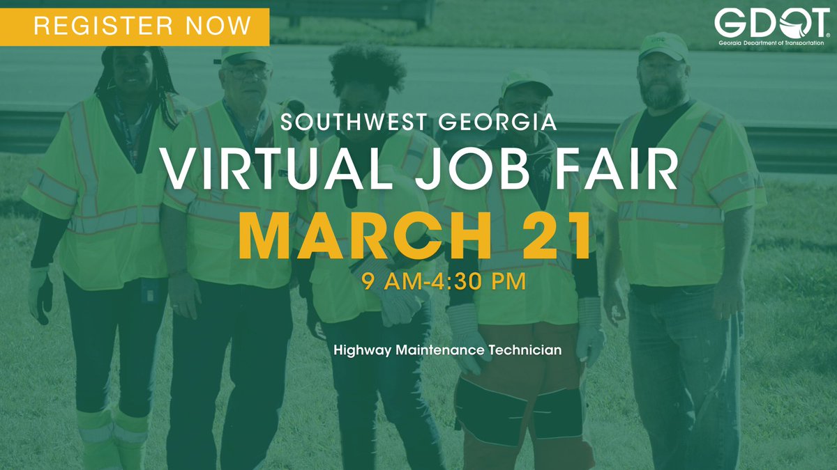 Looking for a new career opportunity?GDOT is partnering with Indeed.com to host a virtual job fair on 3/21 for Highway Maintenance Technicians.  Register now to schedule an interview for openings in NE, East Central & SE GA. indeedhi.re/3ZP3b09   #ExperienceGDOT
