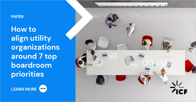 HeatherAngerer's tweet photo. Read this recent @ICF paper for utility leaders to learn how to create an integrated, strategic approach to successfully achieve top boardroom priorities simultaneously. https://t.co/U7miKB9KUS https://t.co/V6CUy6WGoF
