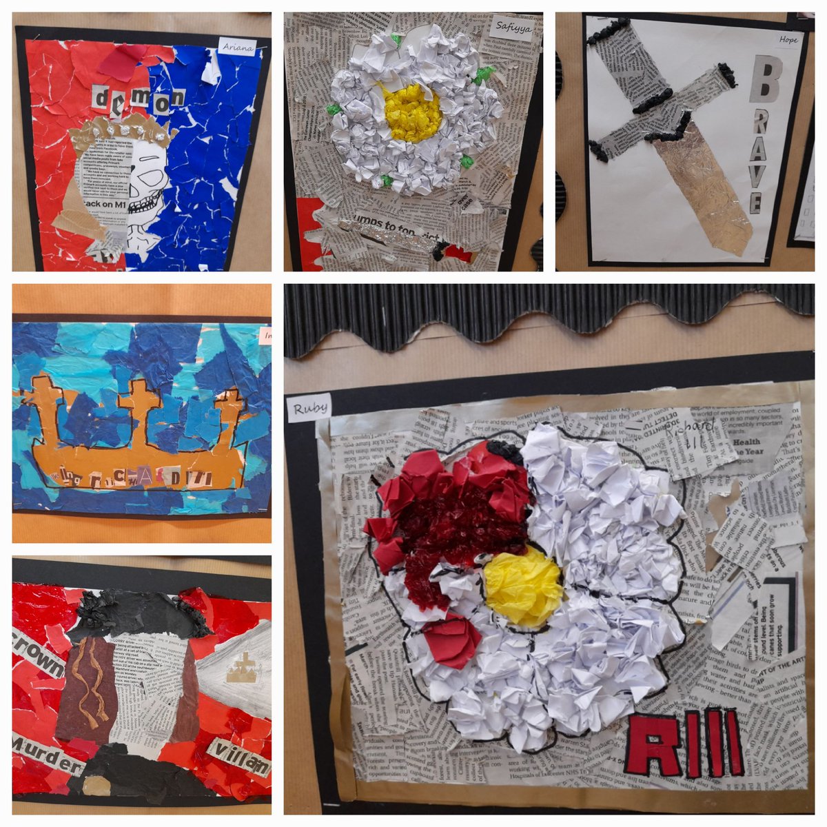 KriiiLearning's tweet photo. We love these striking collages by Humberstone pupils. Amazing work on their Richard III topic 👏 @KRIIICentre https://t.co/cgieZ3Z75K
