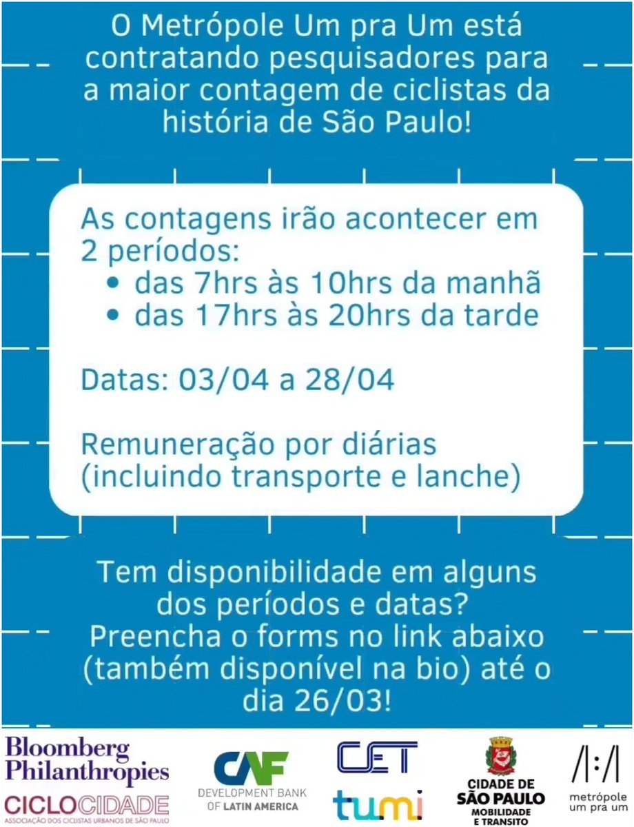 Vagas remuneradas! Candidate-se até 26 de março: bit.ly/contagem_cicli…