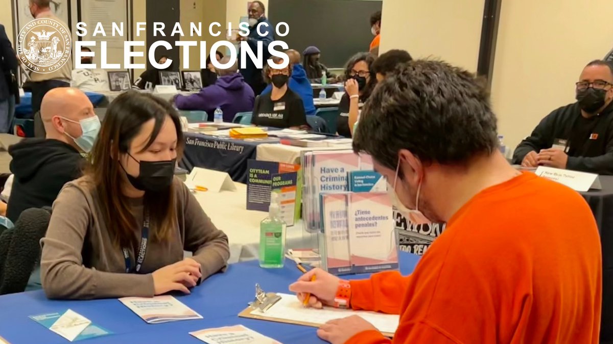 SFElections's tweet photo. Thank you, @SheriffSF and @FiveKeysCA, for hosting the Resource Fair at SF County Jail and having #SFElections to provide voter registration services to eligible incarcerated residents. Have questions about registration or voting? We're here to help! #vote #SanFrancisco https://t.co/BoZSiYIX8y