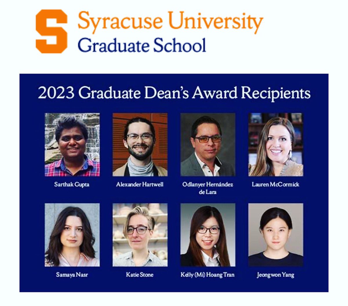 Congratulations to our own @samaya_nasr on winning the Graduate Dean's award for Excellence in Research and Creative Work.

Please join the award ceremony on Friday, March 24, 3 to 5 p.m. in 204 Maxwell Hall. 

#Museumstudies #awards #sugraduatedeansaward