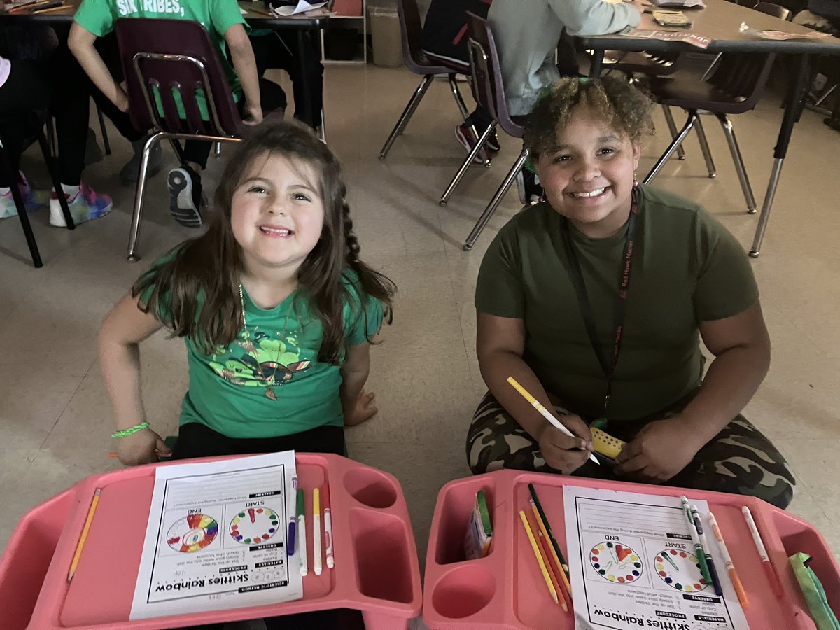 Chappellin2nd's tweet photo. St. Patrick’s Day science experiment with our DEAT buddies. Thanks @MissEllington_ for hosting us again! @ClarkCreekSTEM @rocker_ccsd https://t.co/Qj0g7Bh9qs