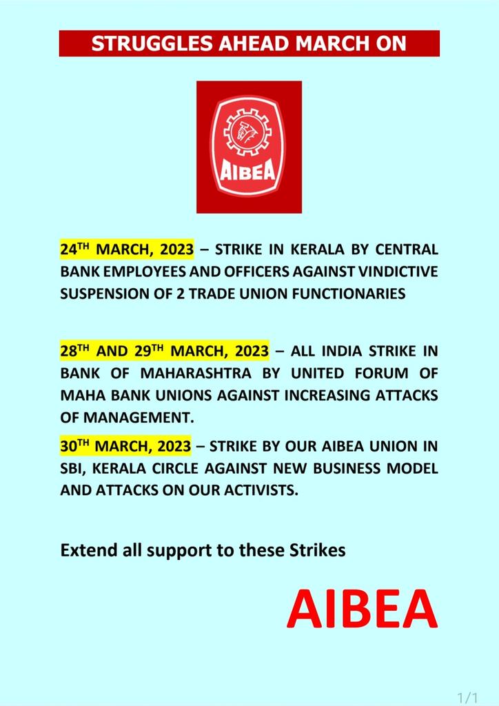 ChVenkatachalam's tweet photo. Struggles Ahead, March on..

#AIBEA 
@TheOfficialSBI 
@mahabank 
@centralbank_in https://t.co/4xQKzEOCZJ