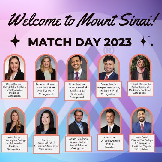 MountSinaiRehab's tweet photo. Beyond excited at our #matchday #match2023 results! Welcome to the @MountSinaiNYC family! Nowhere is the future of #physiatry brighter than at @MountSinaiRehab https://t.co/lITi4CkY4Z