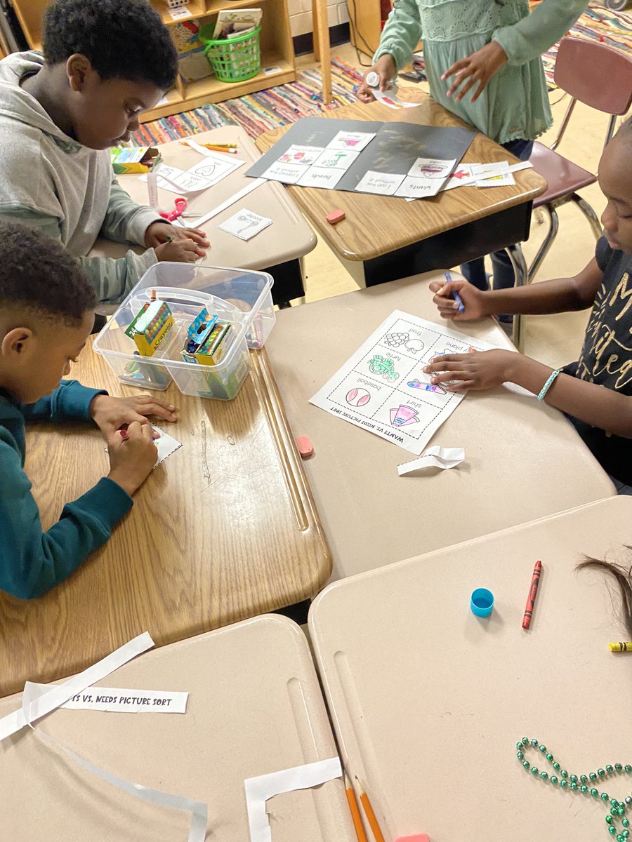iTeachJones's tweet photo. Happy Friday! Today my students created anchor charts for economics as a formative assessment. They were required to identify wants and needs by definition and images.  I enjoyed how much they enjoyed this. https://t.co/2pNIAjBgM4