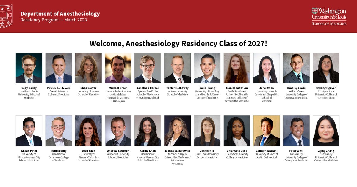 WashU Medicine Anesthesiology (@washuanesthesia) on Twitter photo We are excited and proud to announce our newly matched residency Class of 2027! We couldn't be more thrilled to welcome this extraordinary group of physicians to #WashUanesthesia! Congratulations 🎉 👏 🎉 <a href="/WUSTLmed/">Test Account</a> We are excited and proud to announce our newly matched residency Class of 2027! We couldn't be more thrilled to welcome this extraordinary group of physicians to #WashUanesthesia! Congratulations 🎉 👏 🎉 <a href="/WUSTLmed/">Test Account</a>