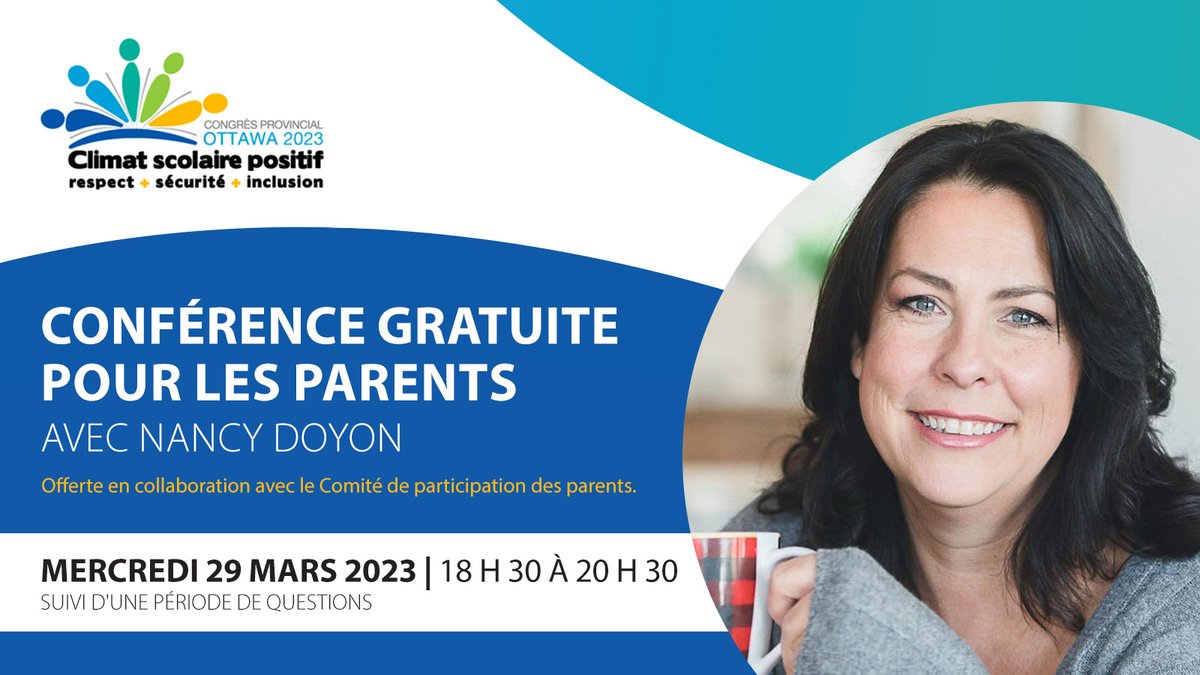 CONFÉRENCE GRATUITE POUR LES PARENTS! 

Visitez le site pour tous les détails: congresclimatscolaire.ca/congres-2023/c…

#CSDCEOcommunautaire #climatscolaire23