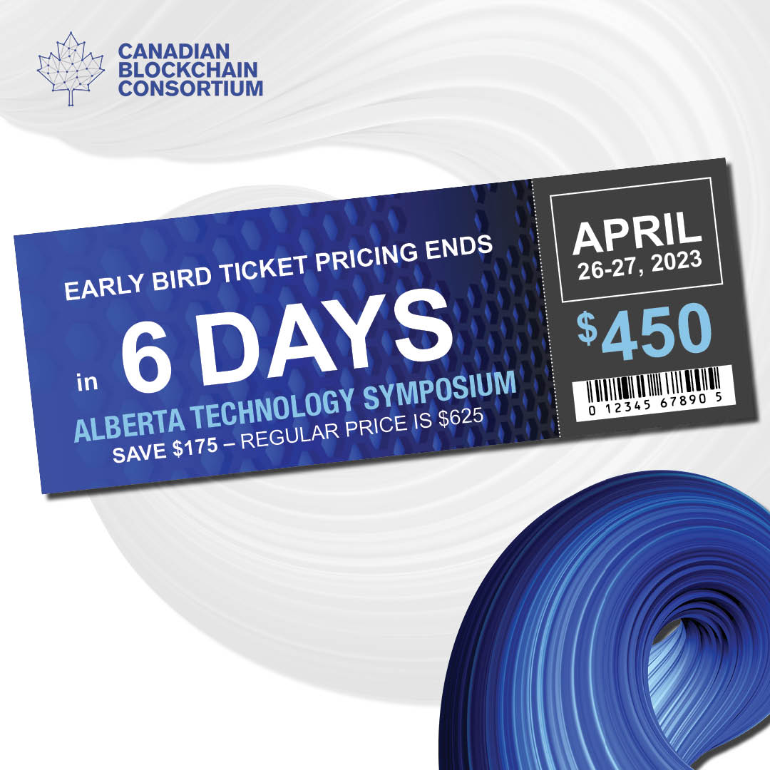 Alberta Technology Symposium #earlybird ticket sales end in 6 days. You don't want to miss this EPIC 2-day event showcasing #abtech 

Lunch, coffee &amp; snacks are included on both days

Click for tickets - canadablockchain.ca/alberta-techno…