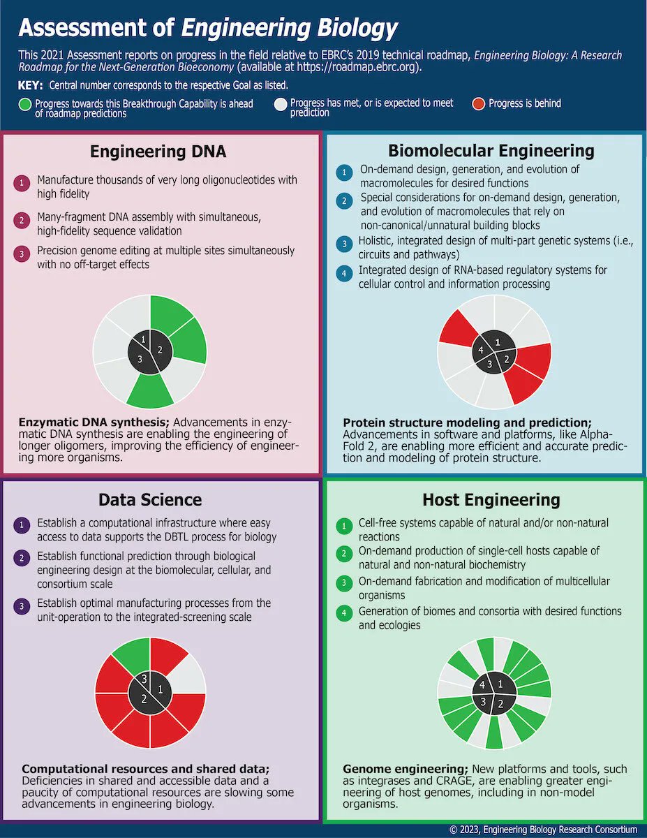 Awesome infographic progress report of <a href="/EngBioRC/">EBRC</a>’s Research Roadmap for the Next-Generation Bioeconomy.

An Assessment of Short-Term Milestones in EBRC’s 2019 Roadmap, Engineering Biology | EBRC Research Roadmap bit.ly/3LwjvyK