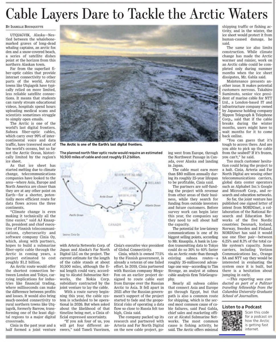 IsabelleBiscuit's tweet image. Thanks to a @PulitzerPrizes traveling fellowship from @columbiajourn, I spent last Fall in the Arctic circle, reporting a story about burgeoning internet infrastructure in one of Earth's final digital frontiers. Read now in @WSJ!
wsj.com/articles/what-… #tech #arctic #wsj